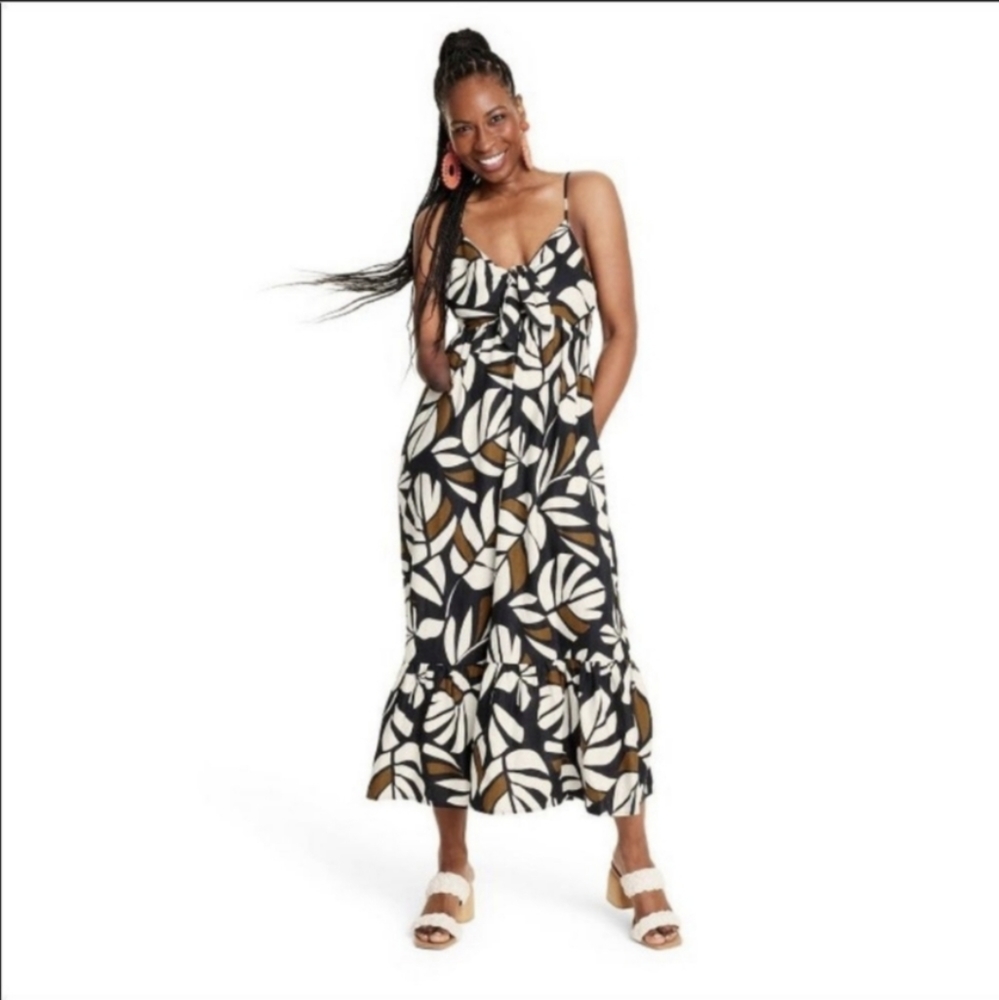 NWOT Tabitha Brown x Target Brown Floral Linen Blend Maxi Dress, Small